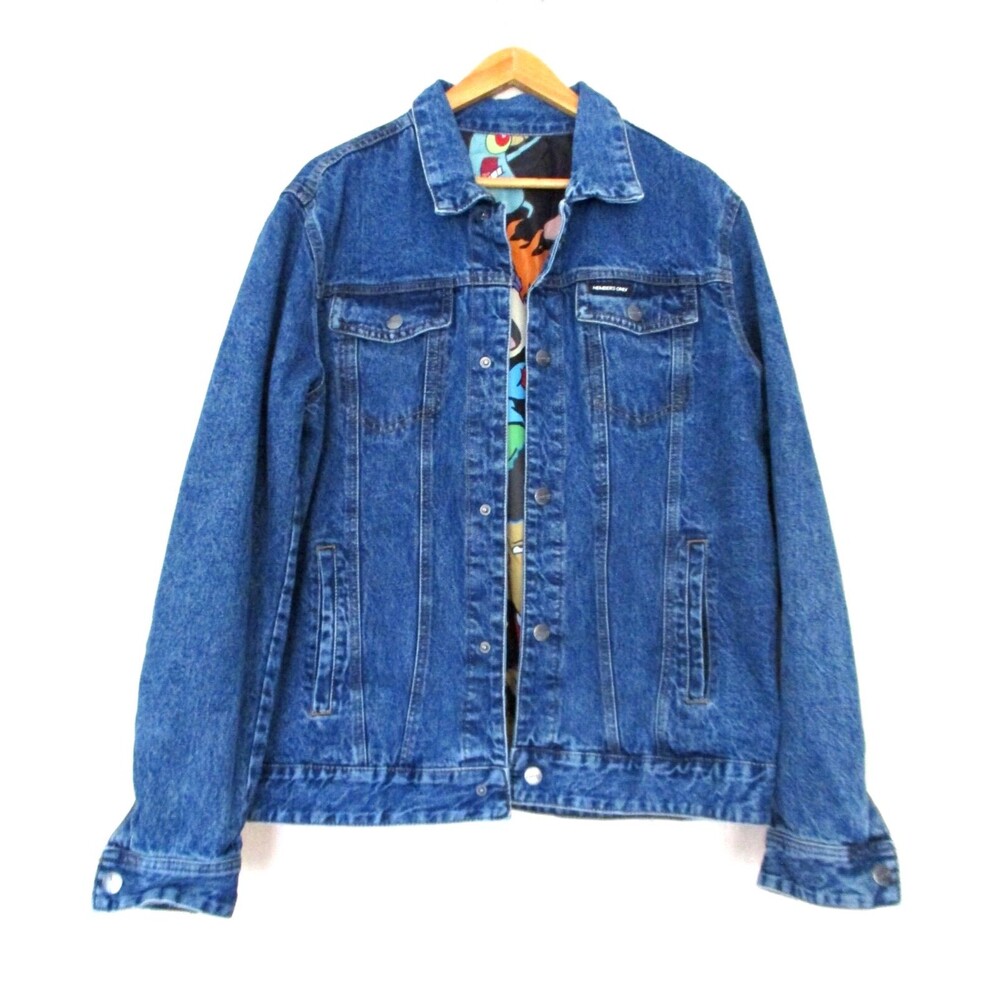 Members Only Nickelodeon Jean Jacket Large Men Denim Reversible Cartoon Mash